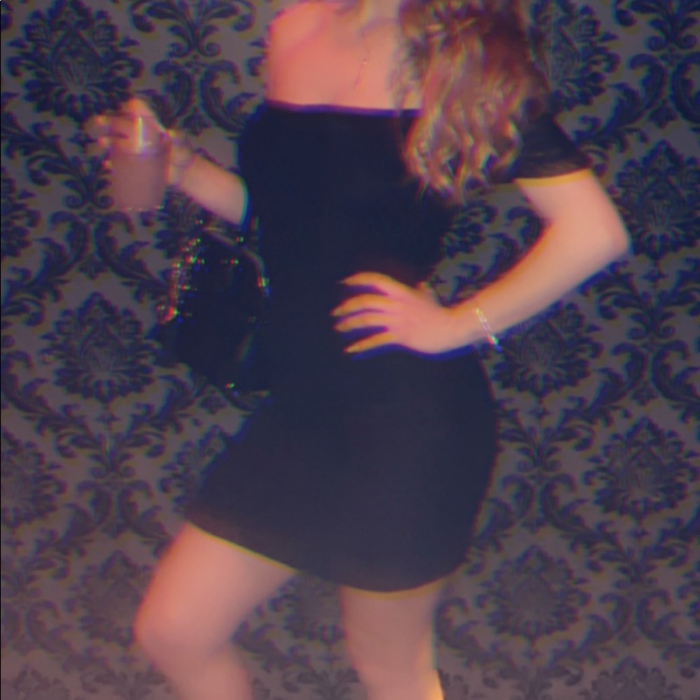 Off shoulder black mesh dress